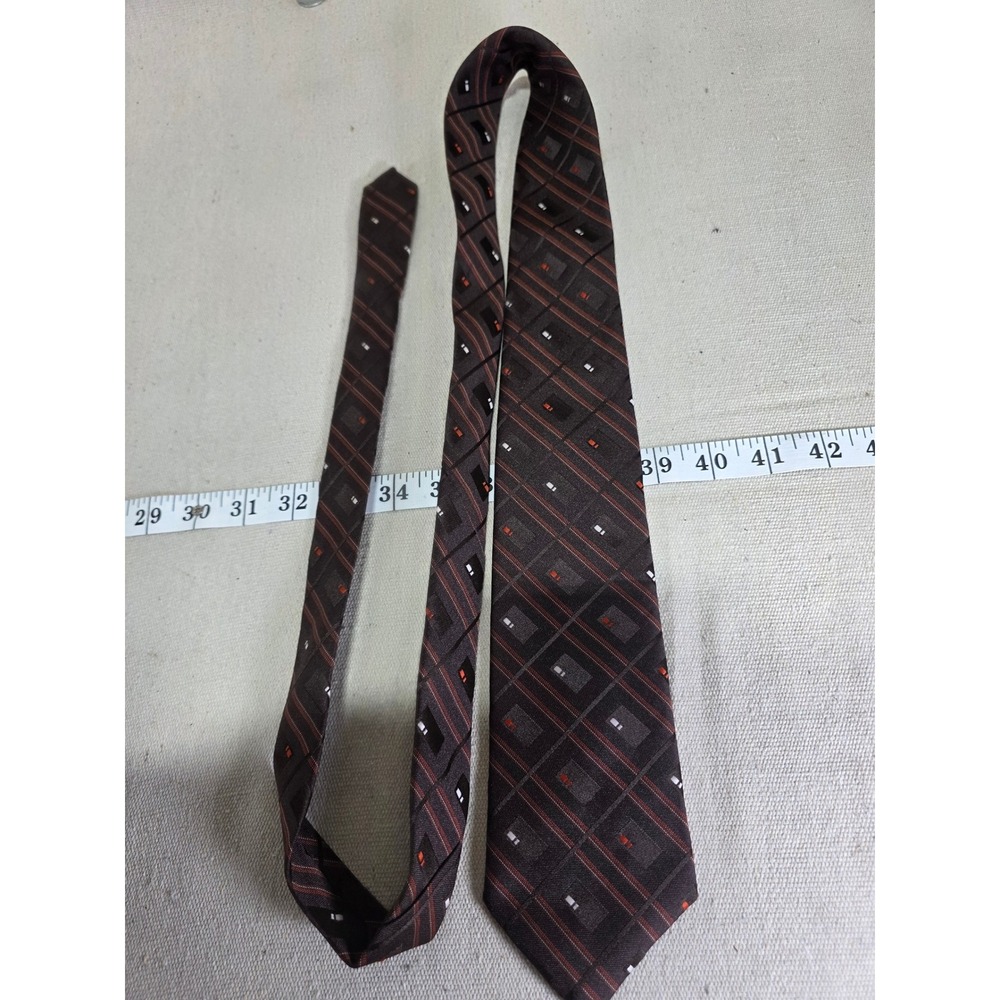 Vintage JCPenney Contemporary Brown Geometric Stripe Polyester Necktie 2811